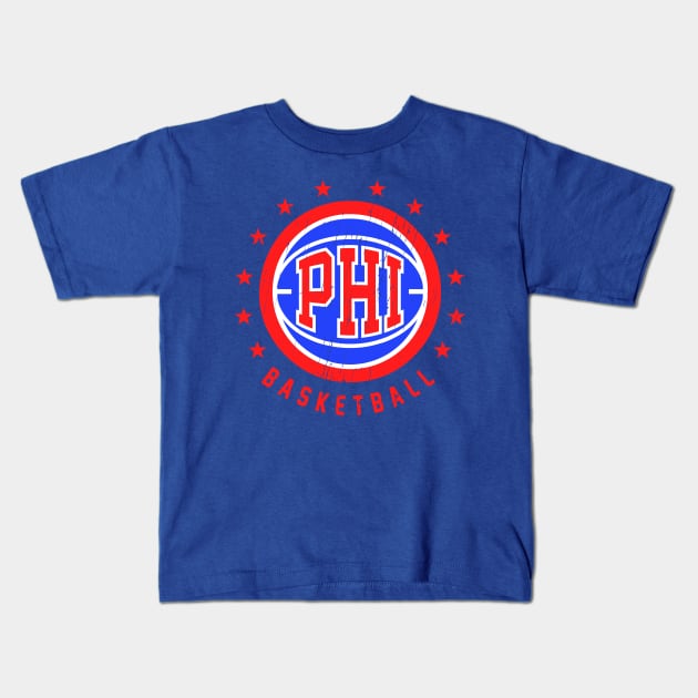 PHI Basketball Vintage Distressed Kids T-Shirt by funandgames